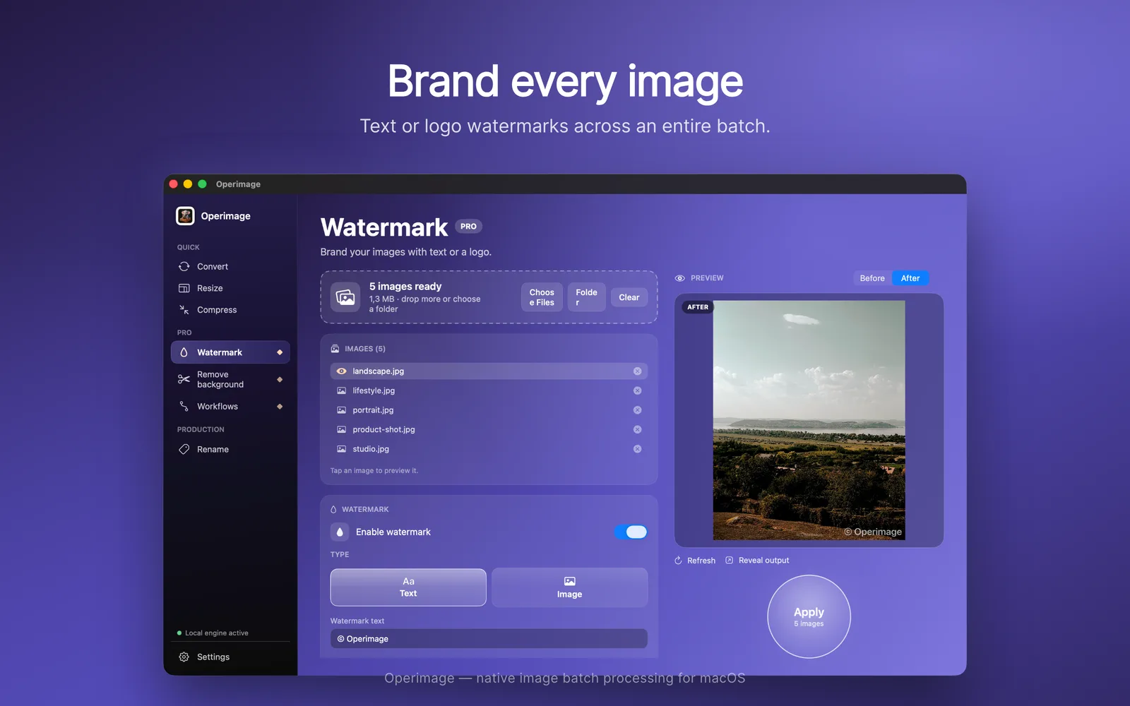 Operimage — watermark screen on macOS